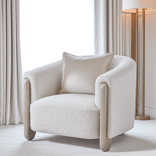 Ovela Cream Boucle Armchair with Oak Legs Furniture 
