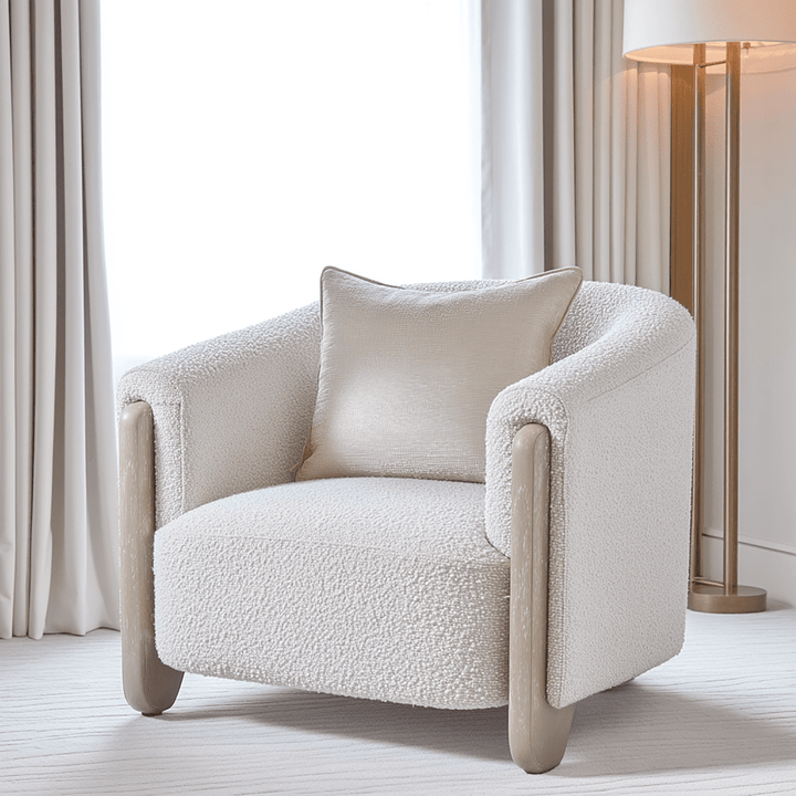 Ovela Cream Boucle Armchair with Oak Legs Furniture 