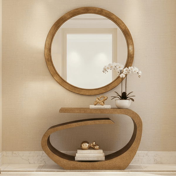 Oville Brushed Gold Abstract Console Table Furniture 