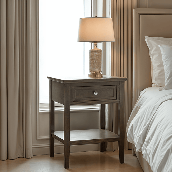 Palma Grey Washed Wood 1 Drawer Side Table Furniture 
