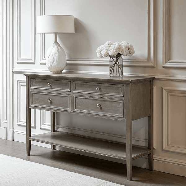 Palma Grey Washed Wood 4 Drawer Console Table Furniture 