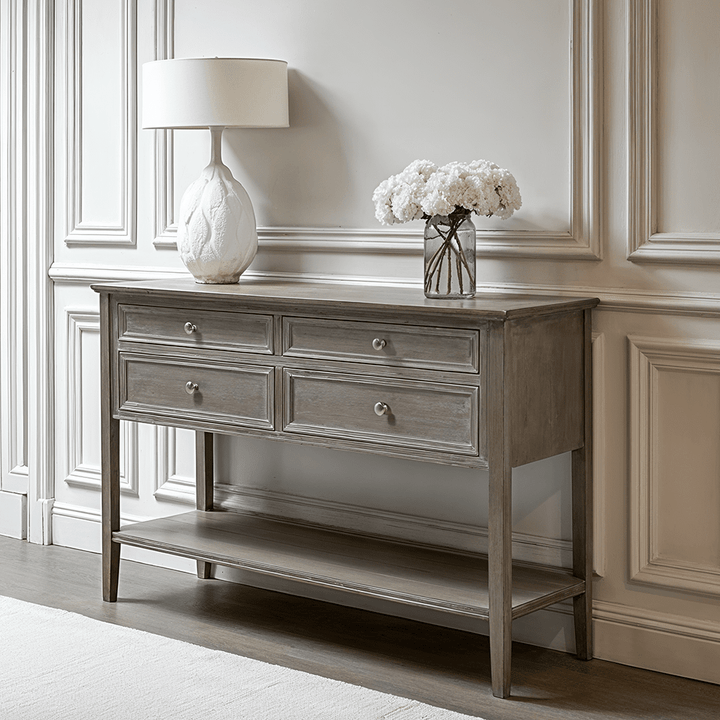 Palma Grey Washed Wood 4 Drawer Console Table Furniture 