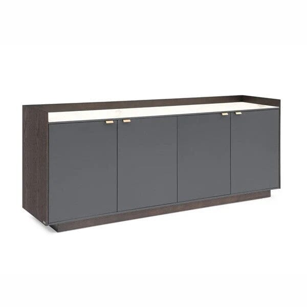 Paxton Luxury Dark Grey Oak 4 Door Sideboard with Marble Top Furniture 