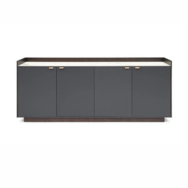 Paxton Luxury Dark Grey Oak 4 Door Sideboard with Marble Top Furniture 
