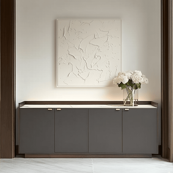 Paxton Luxury Dark Grey Oak 4 Door Sideboard with Marble Top Furniture 