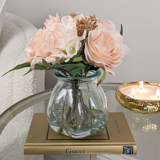 Peach Faux Rose & Hydrangea Florals in Vase Accessories 