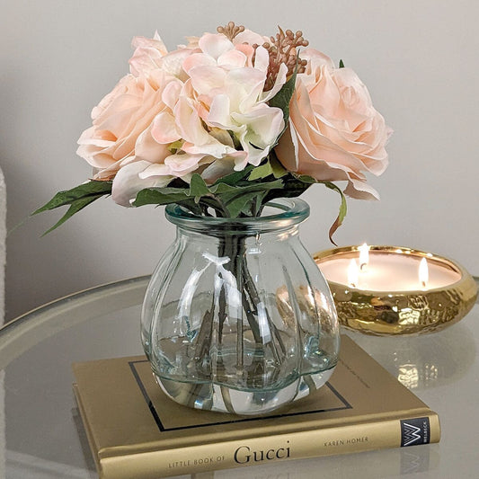 Peach Faux Rose & Hydrangea Florals in Vase Accessories 
