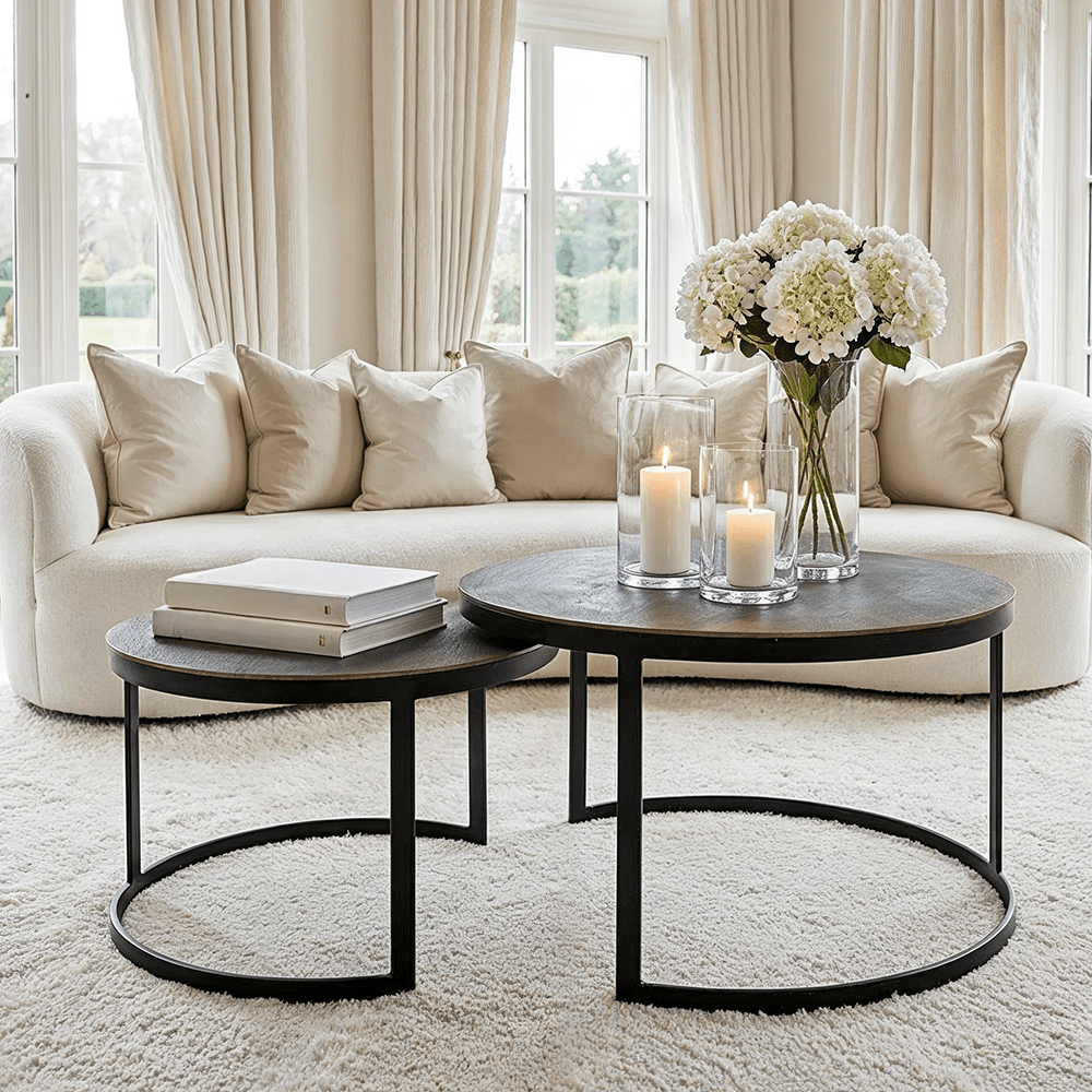Pemberley Black & Antique Bronze Nested Coffee Tables Furniture 