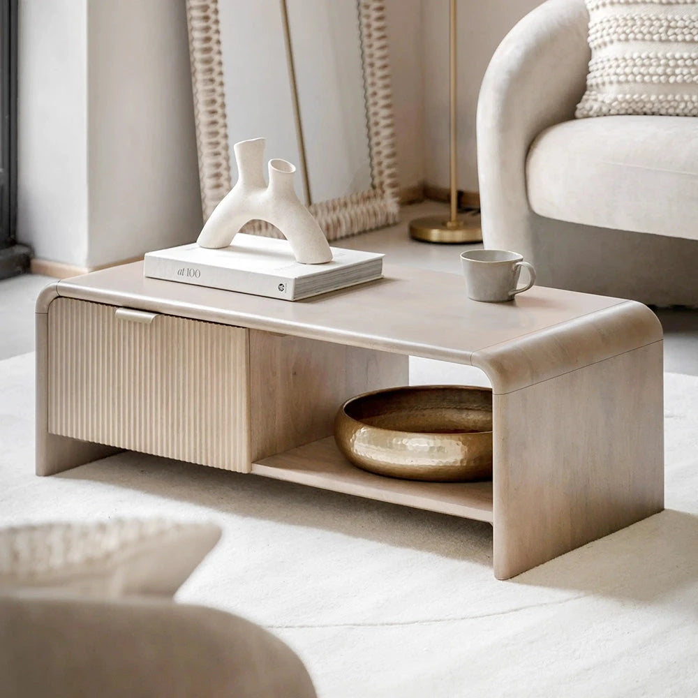 Penelope Luxury Ribbed Wooden 1 Door Coffee Table Furniture 
