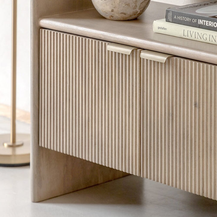 Penelope Luxury Ribbed Wooden 2 Door Open Display Unit Furniture 