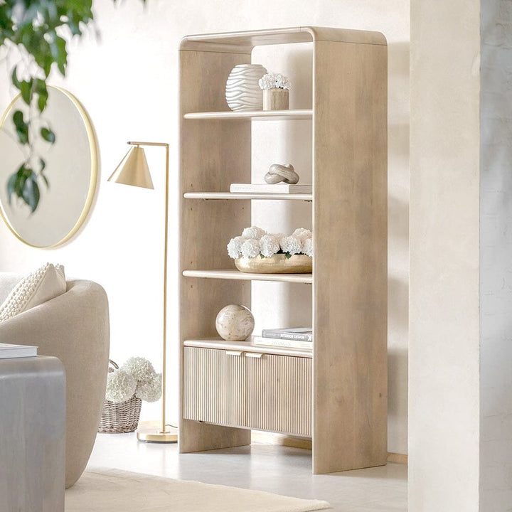 Penelope Luxury Ribbed Wooden 2 Door Open Display Unit Furniture 