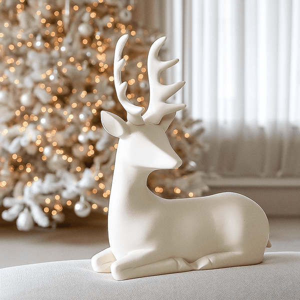 Petite Cream Laying Festive Reindeer Ornament Accessories 