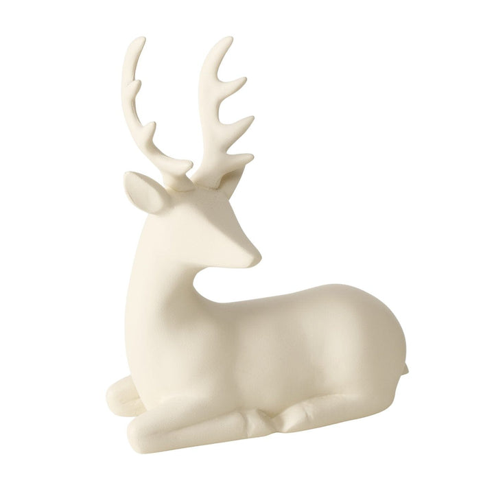 Petite Cream Laying Festive Reindeer Ornament Accessories 