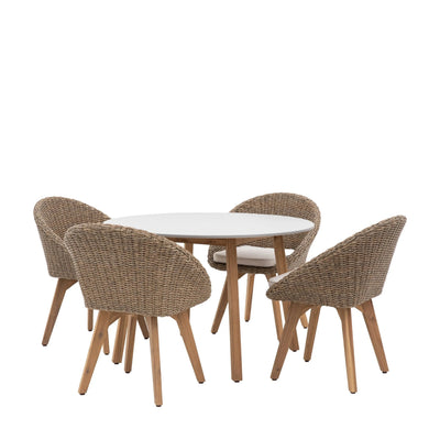 Petra Outdoor Natural 4 Seater Round Dining Set Outdoor 