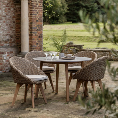 Petra Outdoor Natural 4 Seater Round Dining Set Outdoor 