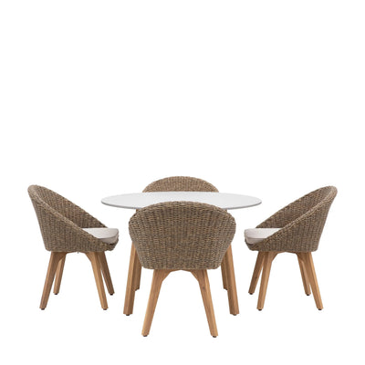 Petra Outdoor Natural 4 Seater Round Dining Set Outdoor 