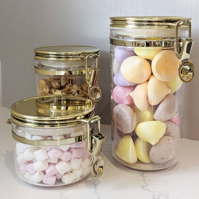 Pharaoh Gold Finish Clear Acrylic Jars - Set of 3 Accessories 