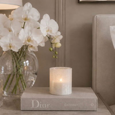 Phoebe Cream & Beige Stripe Glass Tealight Holder Accessories 