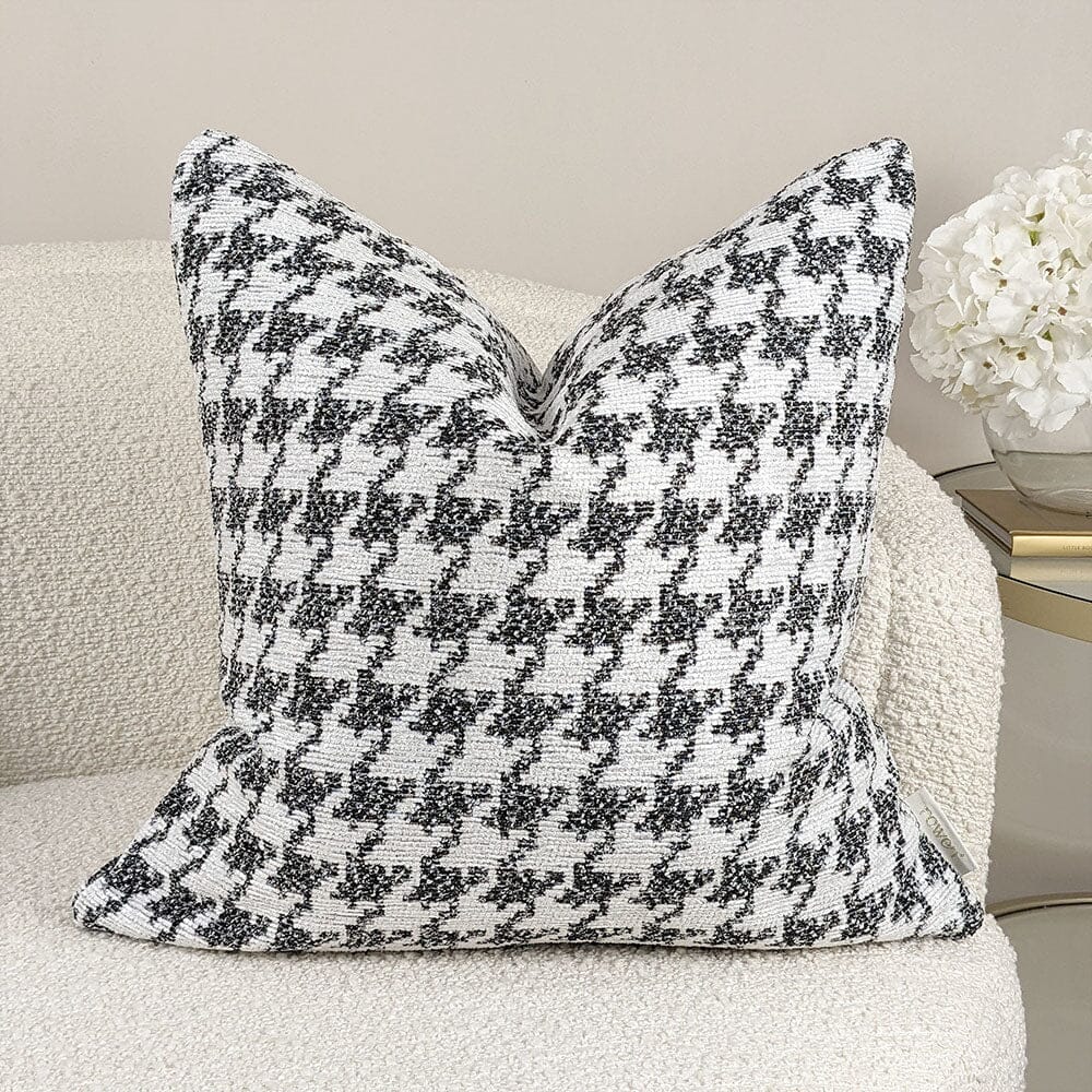 Phoebe Monochrome Houndstooth Patterned Feather Filled Cushion - 50x50cm