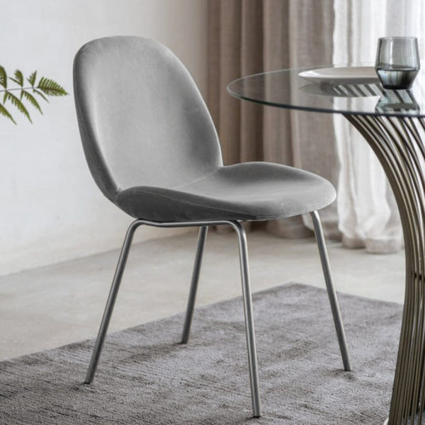 Pimlico Dove Grey Velvet and Chrome Dining Chair - Set of 2 Furniture 