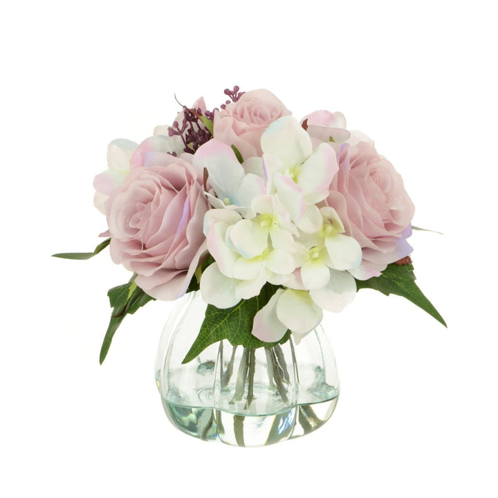 Pink and Cream Faux Rose & Hydrangea Florals in Vase Accessories 