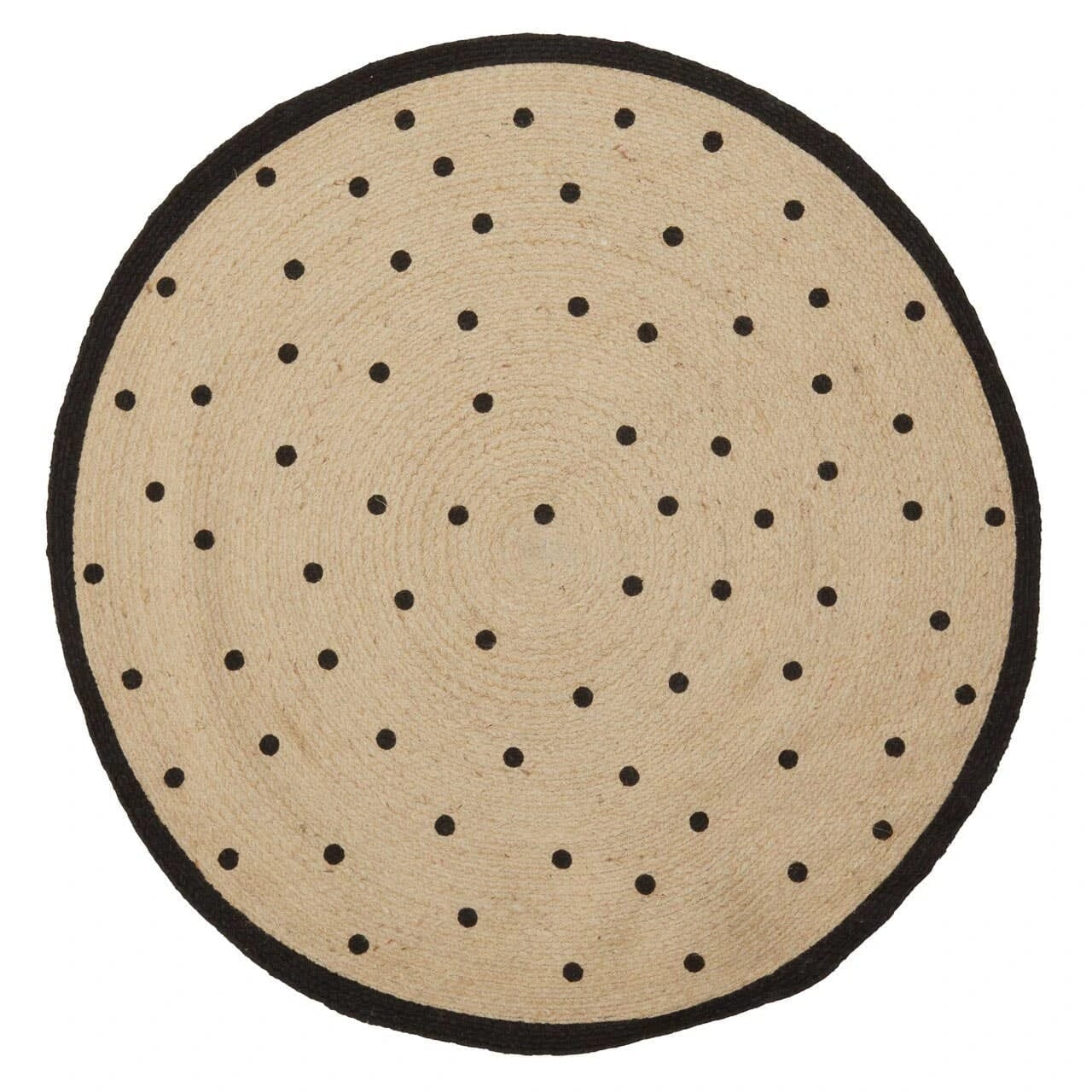 Polly Black & Jute Polka Dot Round Rug Textiles 