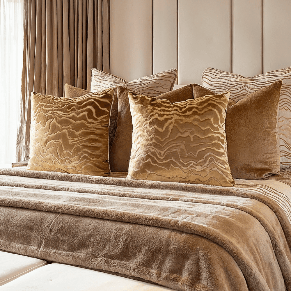 Polter Amber Velvet Pattern Feather Filled Cushion - 50x50cm Textiles 