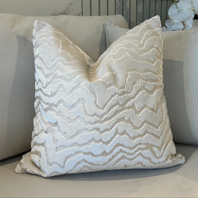 Polter White Velvet Pattern Feather Filled Cushion - 50x50cm