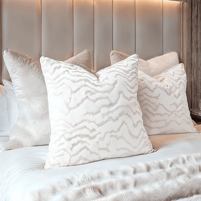 Polter White Velvet Pattern Feather Filled Cushion - 50x50cm