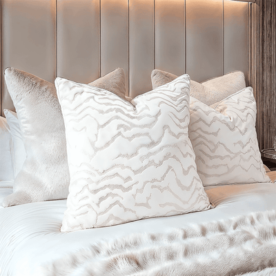 Polter White Velvet Pattern Feather Filled Cushion - 50x50cm Textiles 