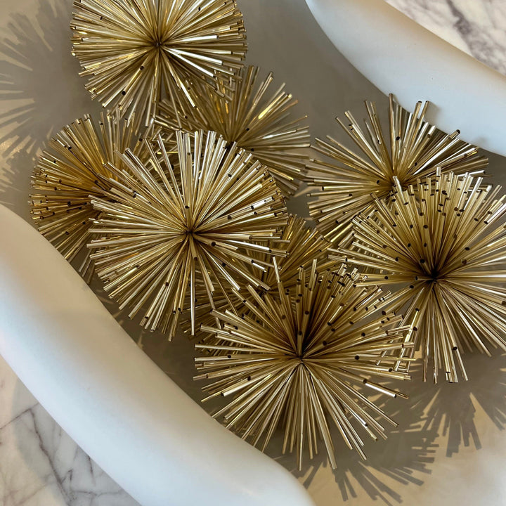 Pom Pom Effect Gold Decorative Balls - Set of 8 Accessories 