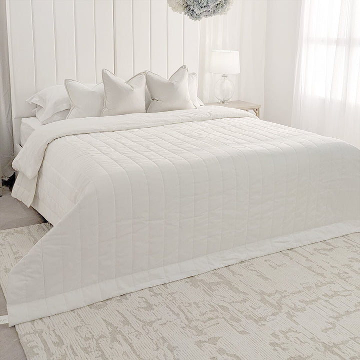 Porcelain White Velvet Luxury Channelled Bedspread Textiles 