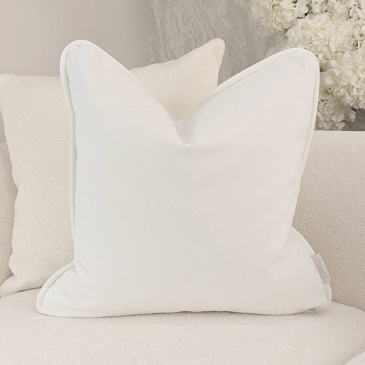 Porcelain White Velvet Piped Cushion - 50 x 50cm Textiles 