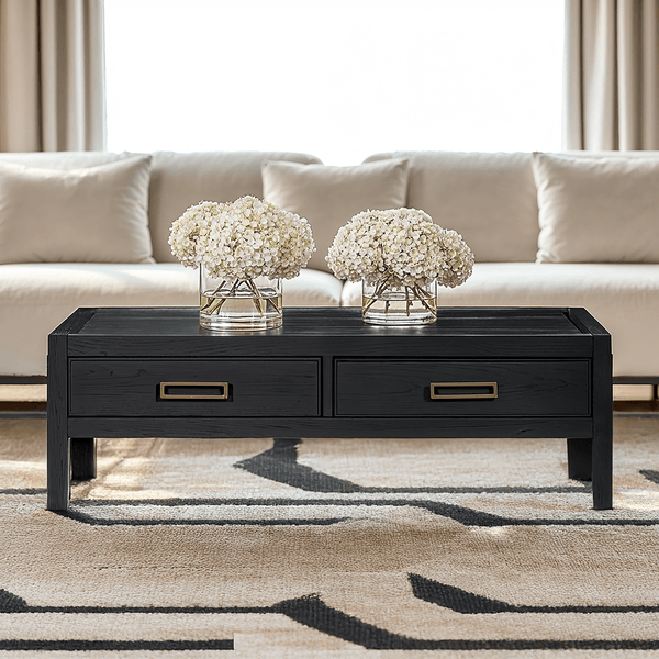 PRE ORDER - Soho Black Oak Veneer 2 Drawer Coffee Table Furniture 
