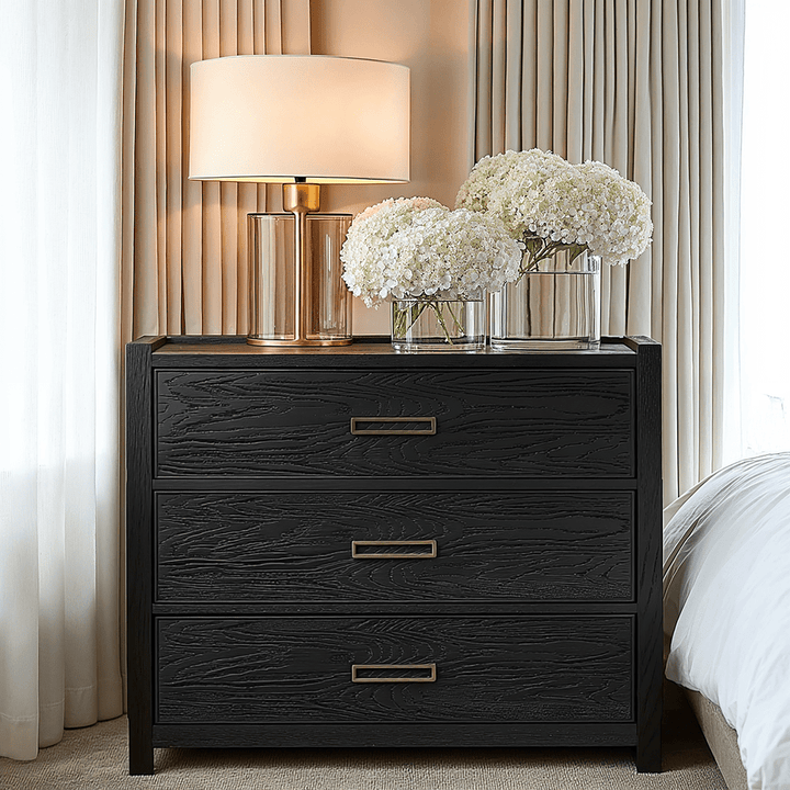 PRE ORDER - Soho Black Oak Veneer 3 Drawer Chest Furniture 