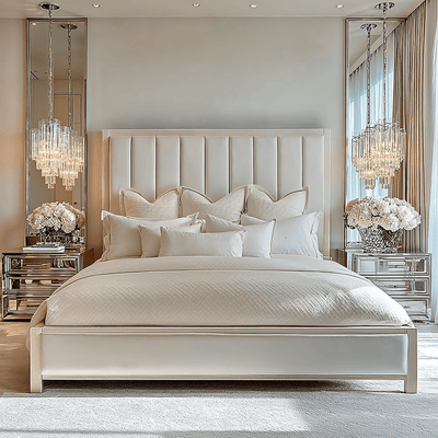 PRE ORDER - Soho Cream Velvet Bed with White Frame Beds and Headboards 