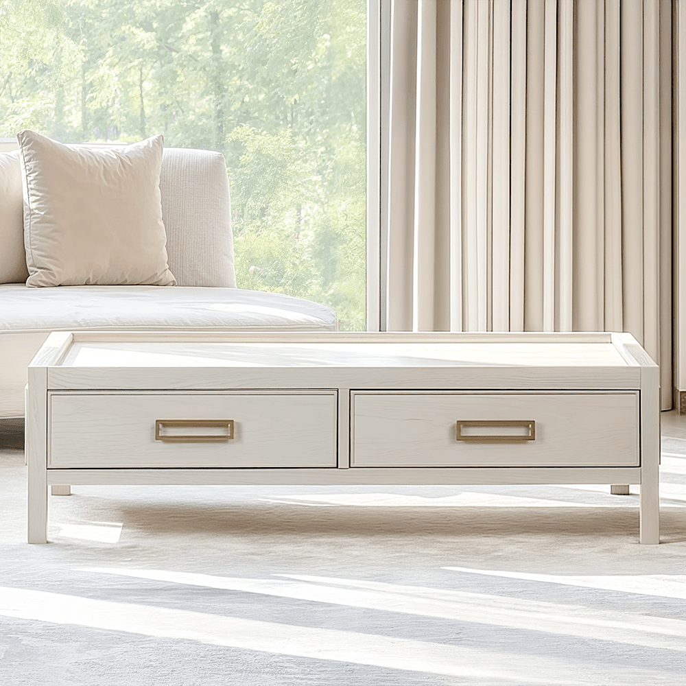 PRE ORDER - Soho White Oak Veneer 2 Drawer Coffee Table Furniture 