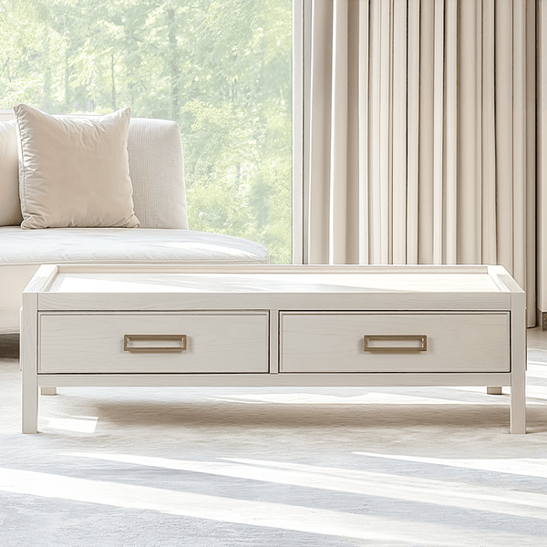 PRE ORDER - Soho White Oak Veneer 2 Drawer Coffee Table Furniture 
