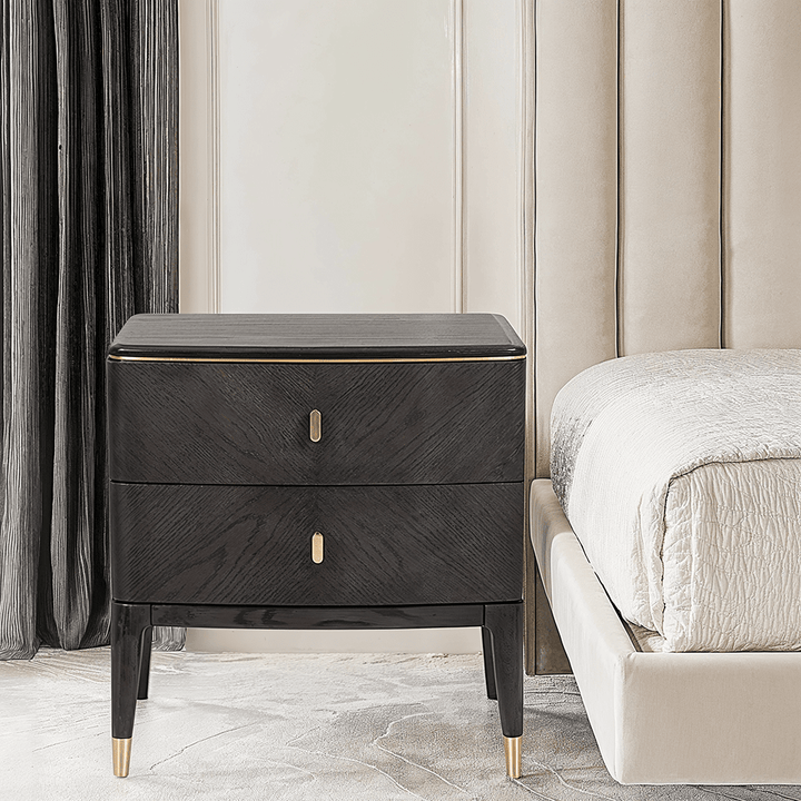 Putney Grey & Gold 2 Drawer Bedside Table Furniture 