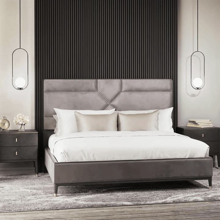 Putney Grey Velvet & Gold Luxury Bed MTO Beds and Headboards 