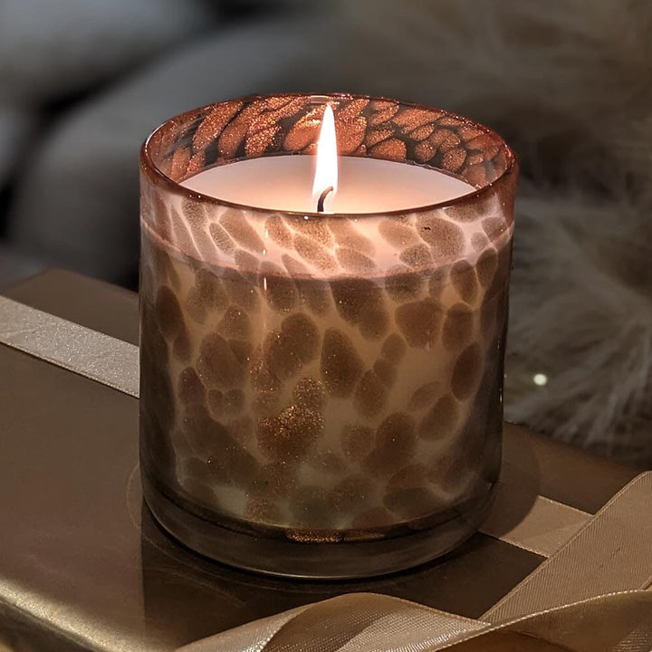 Quinn Peony Scented Taupe Patterned Glass Candle Fragrance 