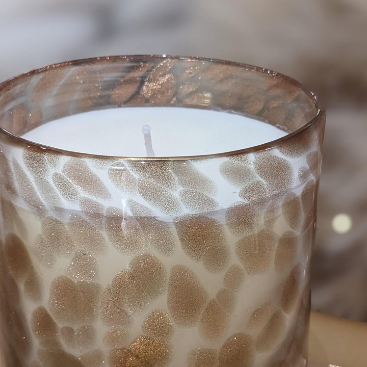 Quinn Peony Scented Taupe Patterned Glass Candle Fragrance 