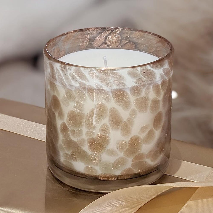 Quinn Peony Scented Taupe Patterned Glass Candle Fragrance 