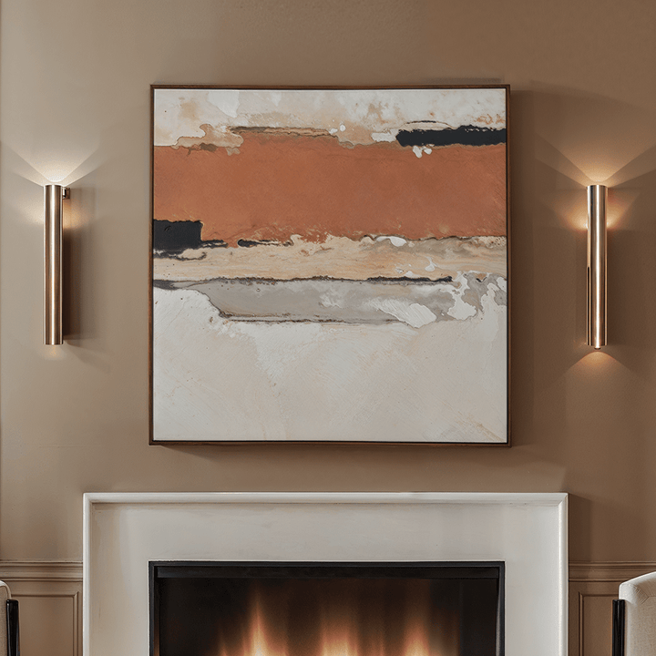 Raegan White & Terracotta Abstract Canvas Wall Art with Oak Effect Frame Accessories 