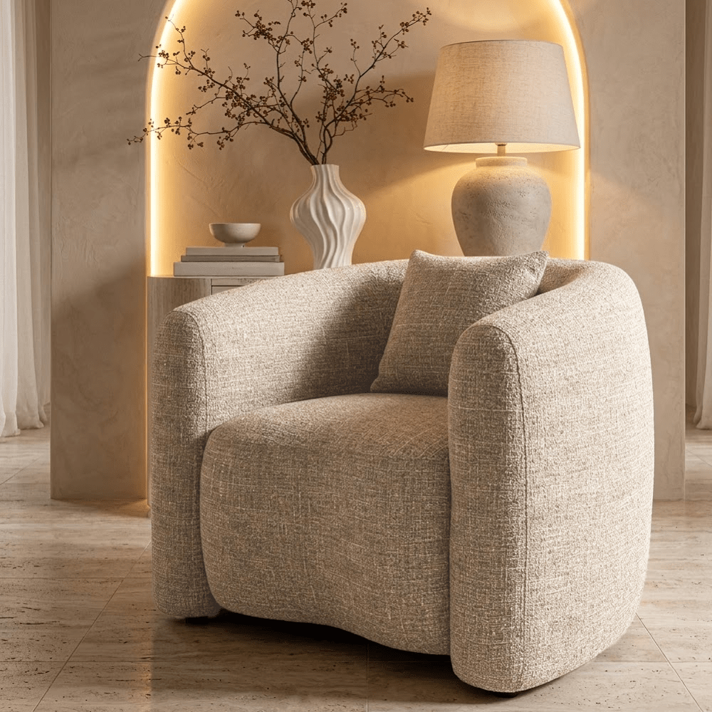 Ralph Sand Tweed Curved Armchair Sofa 