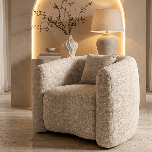 Ralph Sand Tweed Curved Armchair Sofa 