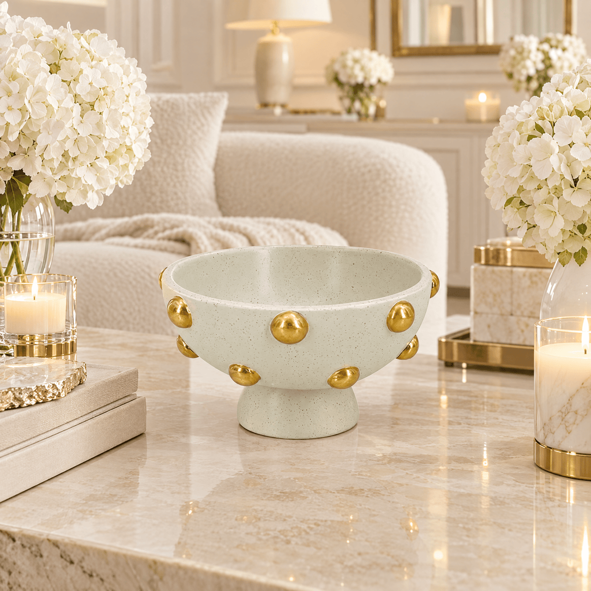 Raya Cream & Gold Studded Decorative Bowl Accessories 