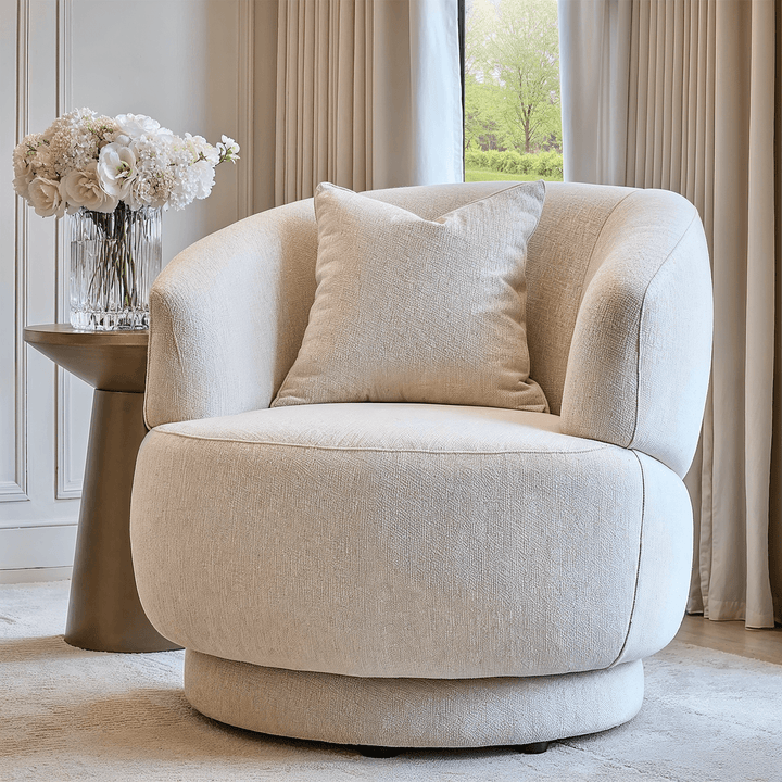 Reno Ivory Linen Curved Accent Chair Furniture 