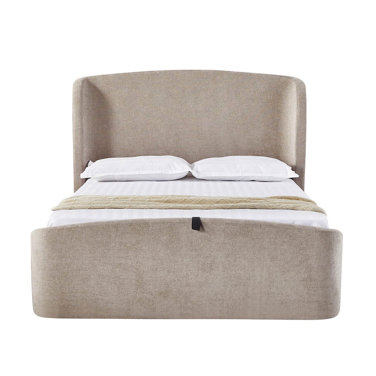 Reya Beige Textured Winged Ottoman Bed Beds and Headboards 