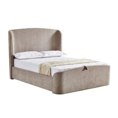 Reya Beige Textured Winged Ottoman Bed Beds and Headboards 